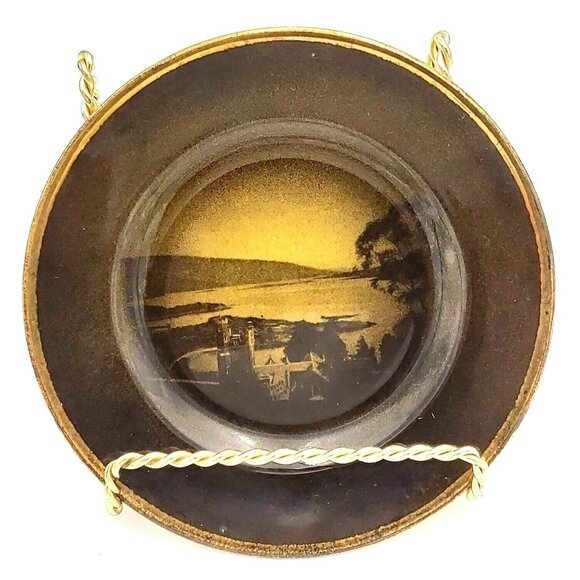 Ridgways England Souvenir Sepia Transferware Landscape Plate Brown Gold Trim - Picture 1 of 4